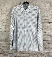 Ted Baker London Mens Size 6 2XL Long Sleeve Button Down Shirt White Blue Cotton