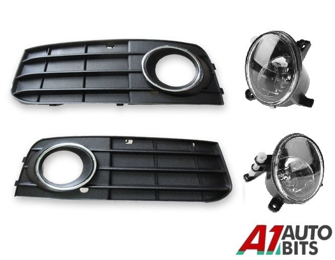 Front Fog Lights Light Lamps & Grilles Set Kit For Audi A4 B8 A4l 2009-2012 NEW