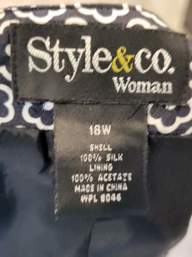 100% Silk Black White Floral A Line Skirt Style & Co Lined Sz 18w - Picture 5 of 5