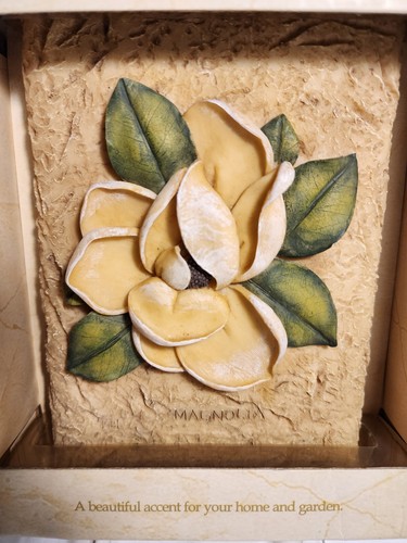 Magnolia Wall Plaque 3 Dimensional by Cheri Blum 6.25” X 4.5” New In Box - Picture 2 of 4