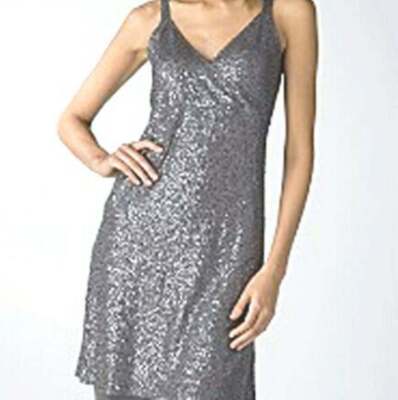 eileen fisher evening dresses BNWT $438 EILEEN FISHER Silk Cotton Sequin Sparkle STEEL Gray Evening Dress  M
