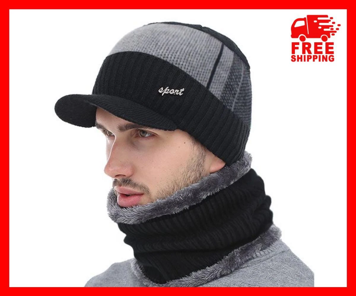 Gorro Para Hombre Gorros De Invierno Hombres Para El Frio Con Bufanda Punto  new