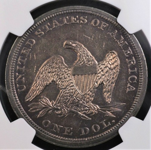 1842 SEATED LIBERTY DOLLAR NGC MS 61 GLASSY REFLECTIVE GRAPE AND VIOLET INFUSED - Picture 6 of 9