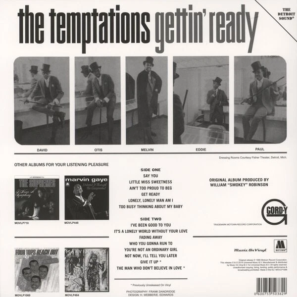 The Temptations – Gettin' Ready (Vinyle, LP, Réédition, Remasterisé) 2014 Neuf - Photo 2/2