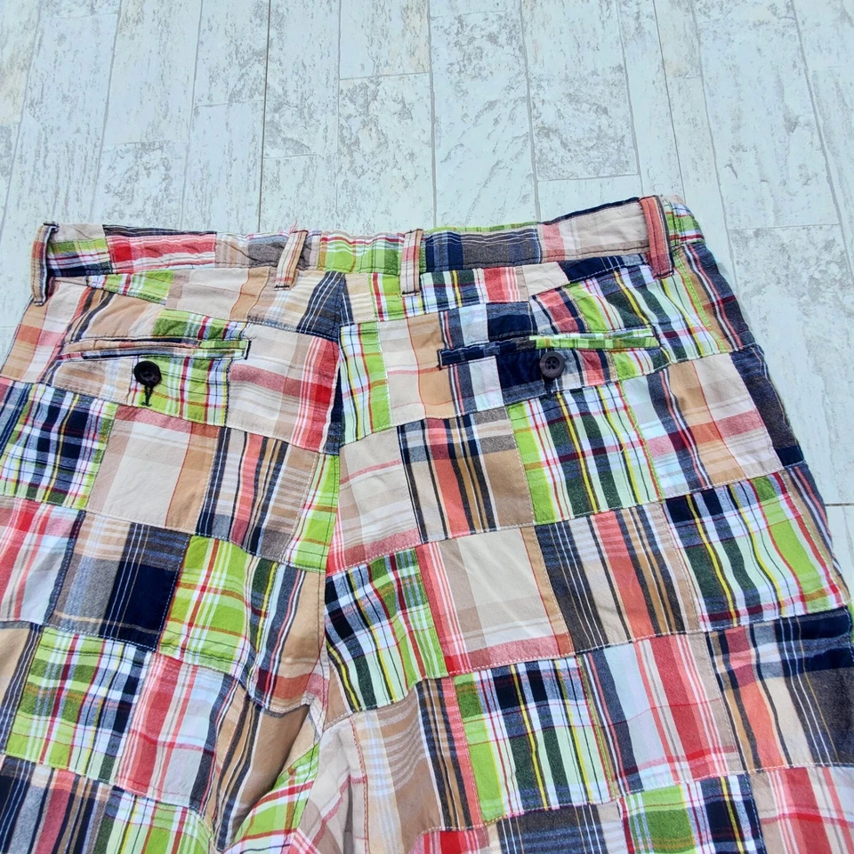 Madison Patchwork Madras Plaid Shorts Mens 36 Multicolor 100% Cotton Blue Green - Image 3 of 4