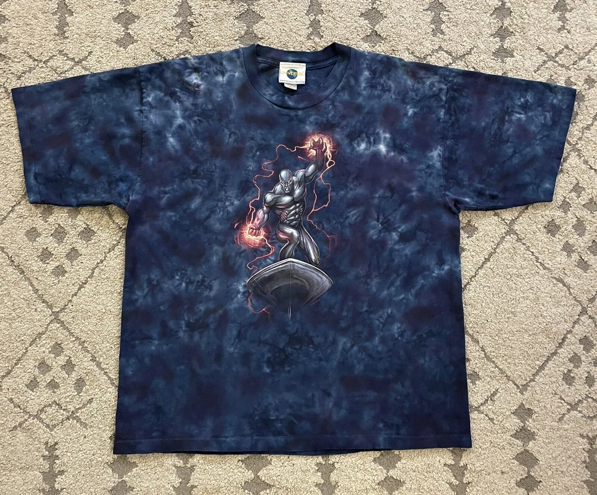 Vintage Marvel Silver Surfer T Shirt Universal Studios Blue Tie Dye Mens XL Rare