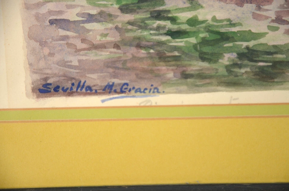 Acuarela Sevilla España Paisaje Ciudad Vieja Escena Original Pintura Enmarcada Firmada Foto 3 de 4