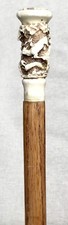 Vintage Antique Carved Antler Stag Bog Oak Shaft Swgger Walking Stick Cane Old