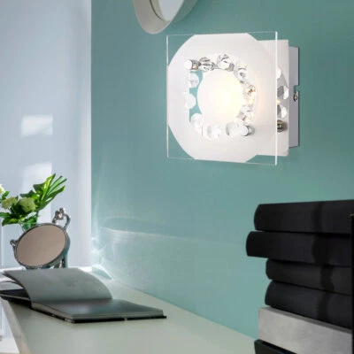 Wandleuchte Wandlampe Wohnzimmerleuchte Flurlampe Kristalle Glas chrom klar LED - Bild 1 von 4