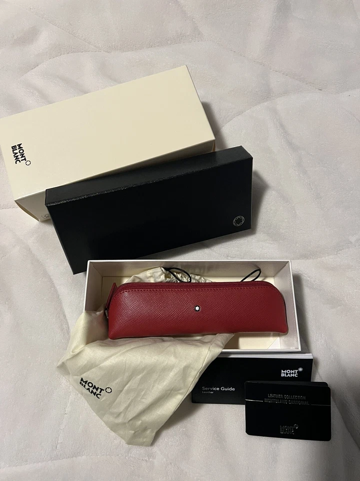Montblanc Sartorial Dos Plumas Cuero Rojo Cremallera Top Bolsa 116327 con Certificado bolso y caja. Foto 2 de 4