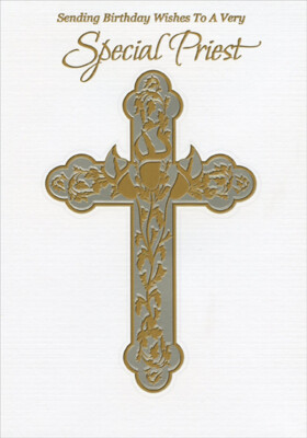 Designer Greetings Gold Foil Accented Cross Birthday Card for Priest