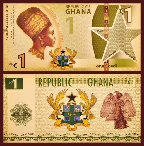 Republic of Ghana 1 Cedi Justice Aurum® 24k Gold Bill 1/1000 tr oz 2020