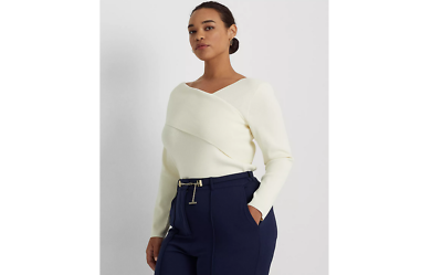 Lauren Ralph Lauren Asymmetrical Neck Sweater Natural Cream Plus