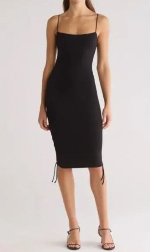 Good American Ruched Sleeveless Black Dress minimalist cocktail sexy sz XL (4)