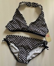 GB Girls SEERSUCKER SWIMSUIT 14 NEW 2pc Navy/White Gingham Check HALTER