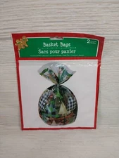 New! Cello Gift Basket Bags 22 X 25" Christmas Snowflake Trees Buffalo Plaid 2pk