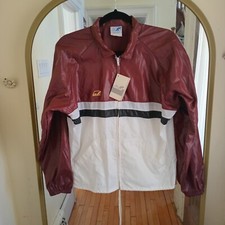 Vintage 70s 80s Mens Burgundy White Pace Setter Nylon Windbreaker Jacket S/M