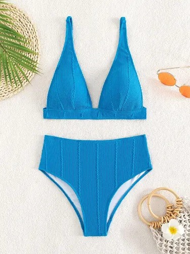 Plain Bikini 2024 Women High Waist Swimsuit Solid Pink Padded Swimwear Female - Picture 28 of 30