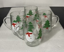 Vintage 1980’s Clear Glass Snowman Mugs Set of 4 - Made in USA