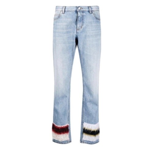 Marni Mohair Denim Jeans With Multicolor Wool Patchwork & Embellishments- LT3221