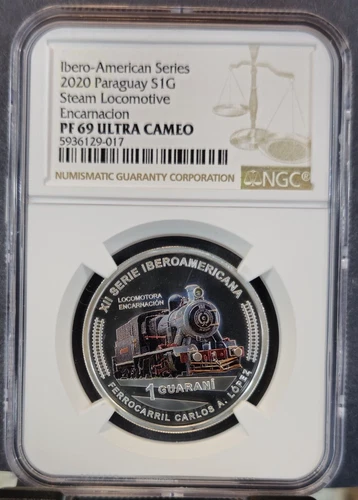 2020 PARAGUAY SILVER 1 GUARANI LOCOMOTIVE ENCARNACION NGC PF 69 ULTRA CAMEO