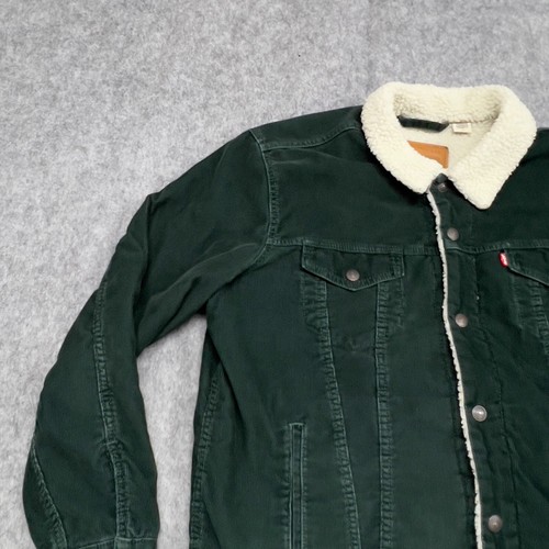 Levis Denim Jacket Mens Large Green Corduroy Sherpa Lined Western Tucker Cowboy - Picture 5 of 21