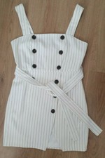 boohoo dress OFFICE FORMAL white short skirt sleeveless double buttons UK 10