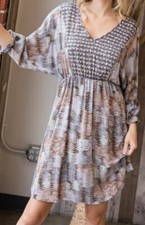Bohemian Print Nude Colors Maxi dress, Abstract Pattern, Southwestern Boho Sz SM