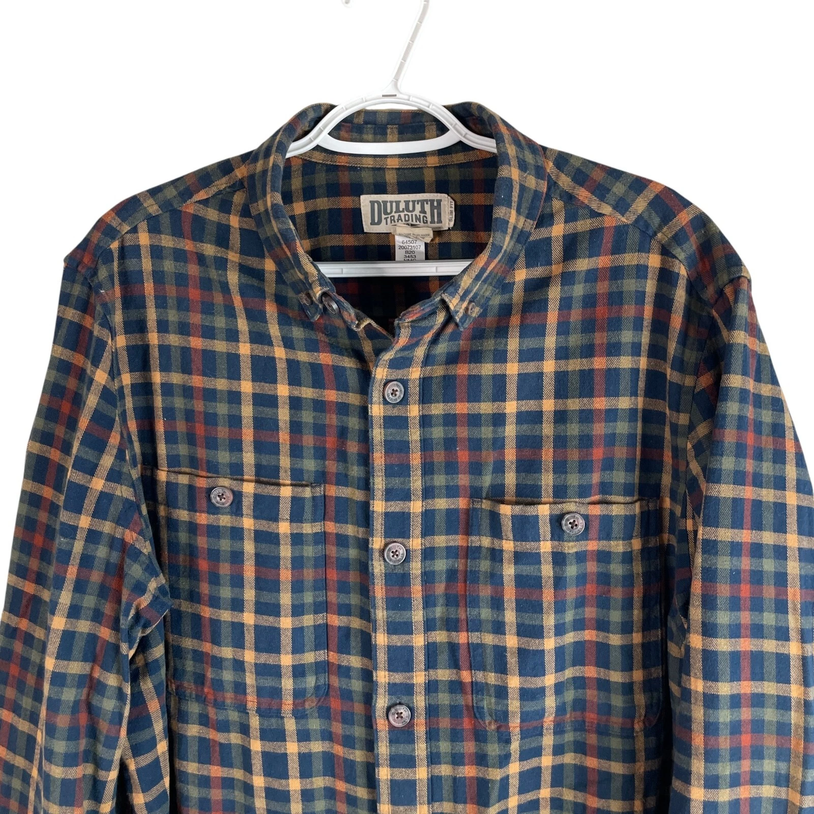 Duluth Mens Slim Fit Flannel Button Down Shirt L Plaid Long Sleeve Cotton
