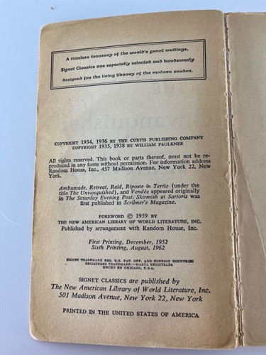 William Faulkner--Six Vintage Paperback Book Set, Late 1950s-Early 1960s. Good! - Picture 14 of 18