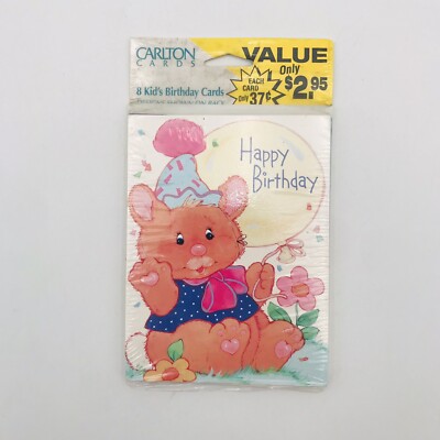 Carlton 8 Pack Kids Birthday Cards VTG Bears Horse Frog Clown Elephant Rabbit