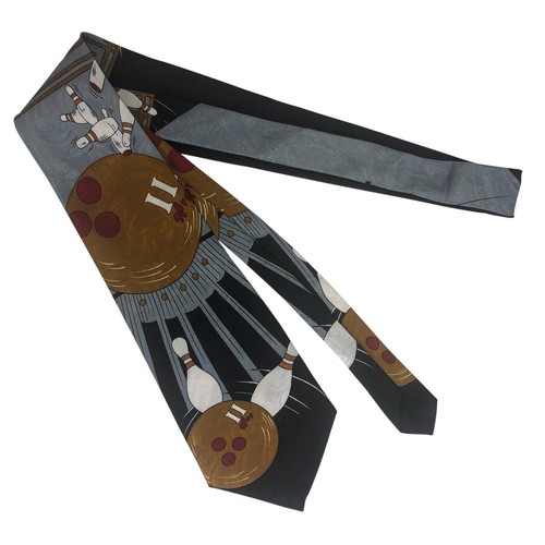 Renaissance Gold Bowling Ball Pins Handmade Necktie Bowler Classic Novelty Tie - Picture 3 of 5