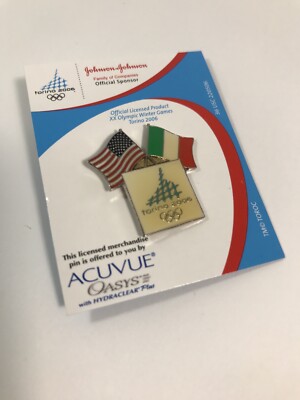 Olympic Pin Torino 2006 Olympics U.S Italy flag Johnson & Johnson Acuvue