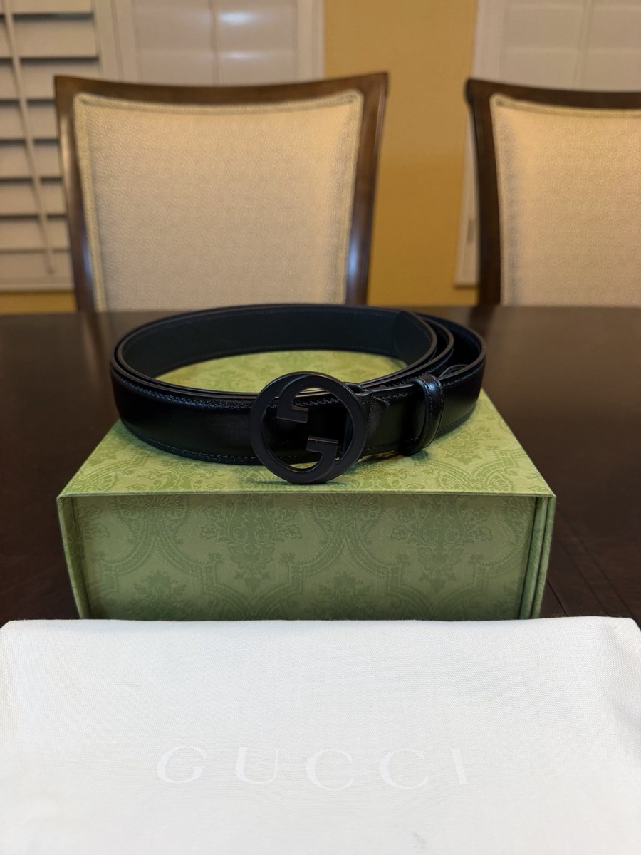 New Gucci GG Logo Buckle Black Belt Size 46 / 115 cm Fits a  display picture 1