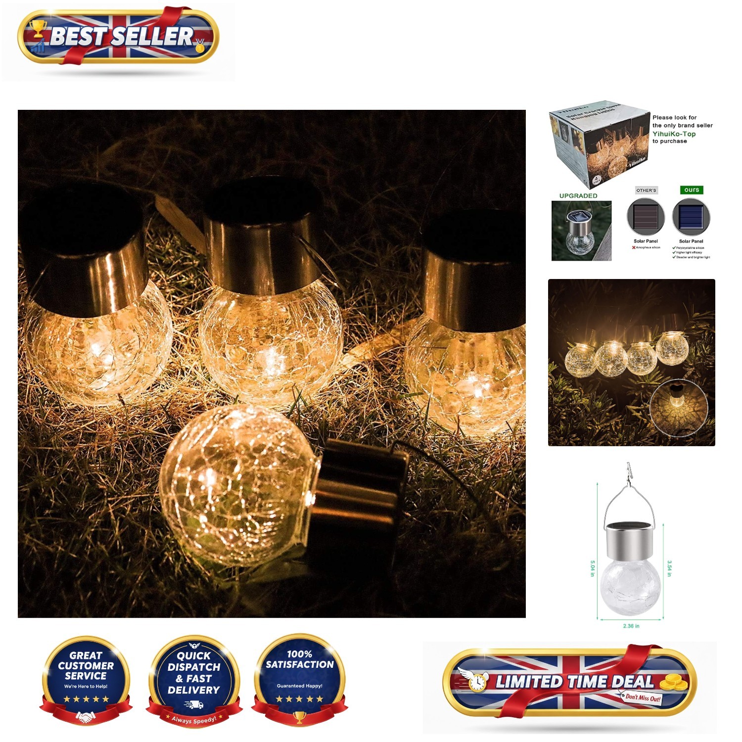 Beautifully Designed Waterproof Hanging Solar Lights - 4 Pack Garden Elegance