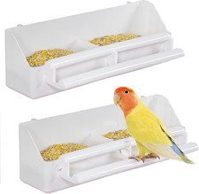 2 Pack Bird Feeder for Cage Hanging Plastic Feeder with Hooks Water Dispenser wi