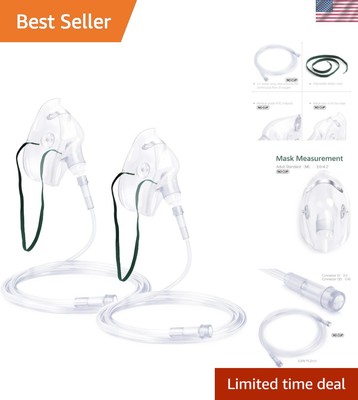 Adult Oxygen Mask Pack with 6.6ft Tube - Fast Setup, Easy Maintenance (2 pcs)
