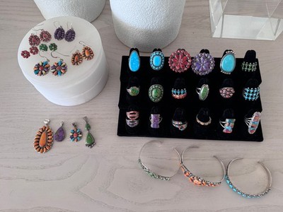 Turquoise Network lot earrings, bracelets, pendants made in the Philipines.