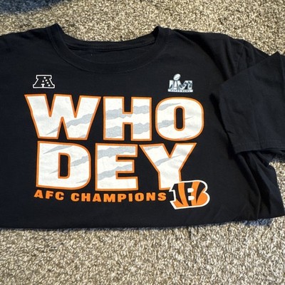 Cincinnati Bengals Who Dey AFC Champions Super Bowl LVI Black Longsleeve Size L