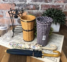 Longaberger CC JW MINI MINIATURE UMBRELLA Basket Combo + WI Stand + 2 Umbrellas