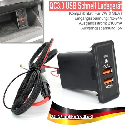 Für VW Golf Für SEAT Ibiza Leon USB Ladegerät Charger Adapter Einbau Steckdose