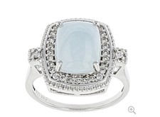 11x9mm Cushion Dreamy Aquamarine With 0.40ctw White Zircon RhodiumOn Silver Ring