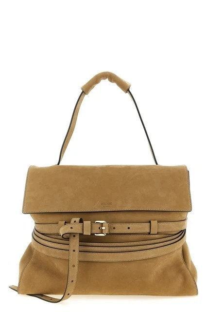 MOSCHINO Tie Me Beige Suede Shoulder Bag New