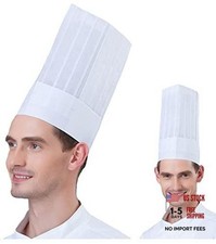 10 Pcs Disposable Chef Hats Non-Woven Paper Fiber Cap for Women and Flat, Tall