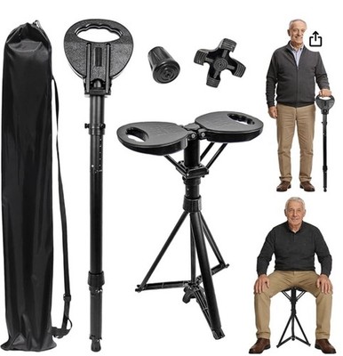 XXL Portable Walking Cane with Seat Adjustable 34-37'' Foldable Lightweight 440lb