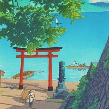 Orenco Originals Kawase Hasui Temple Beach Detail Counted Cross Stitch Pattern