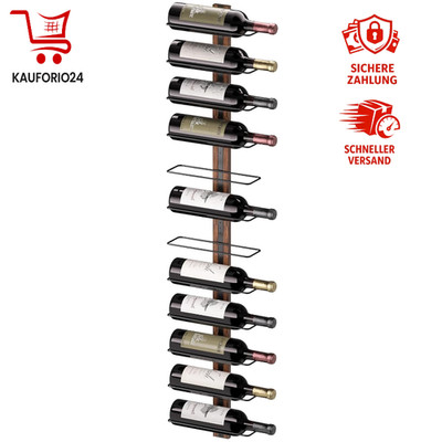 Weinregal Wandmontage für 12 Flaschen aus Metall Schwarz & Holz