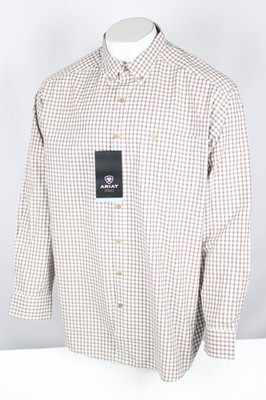 Ariat Men's Pro Sultan Long Sleeve Button Shirt XXL Off White Brown Check