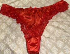 Vtg Styl Red Shiny Satin  Lace Thong Panties XL NEW