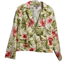 Jamaica Bay Large Floral 🌺 Blazer Pink Green Tropical Resort Jacket Paradise 